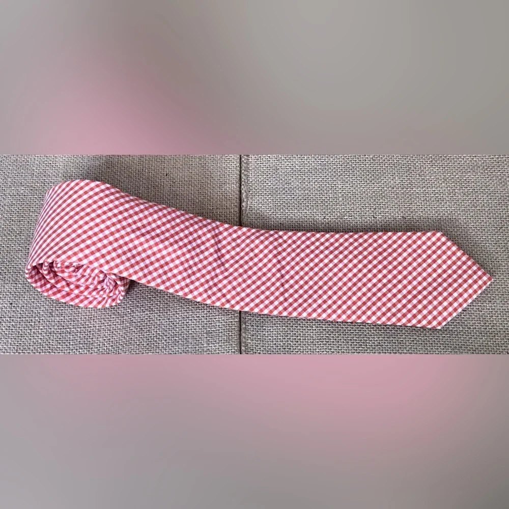 Tallia Orange White Gingham Necktie Tie Hipster Preppy Whimsical Goblin Core